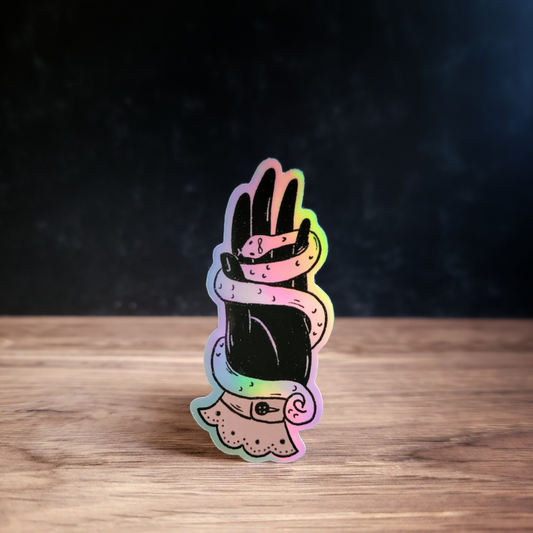 Hand and Snake Holographic Vinyl Sticker