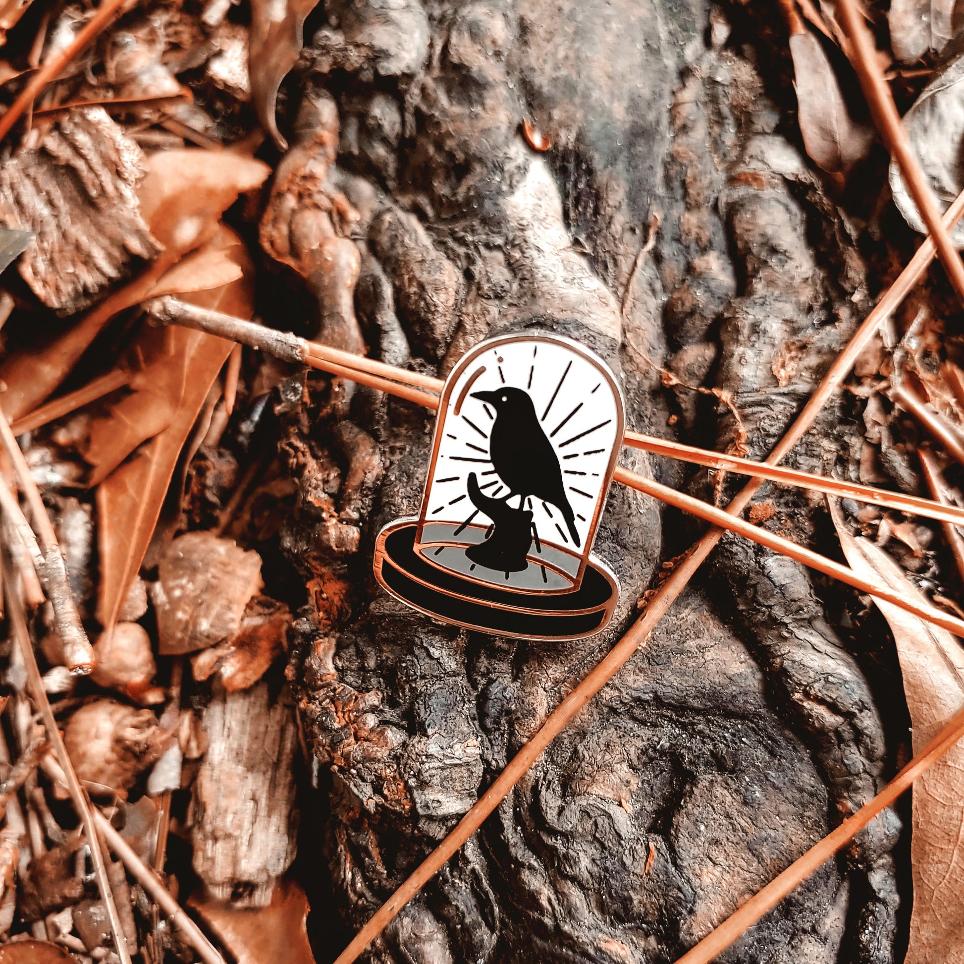 Taxidermy Bird in a Bell Jar Enamel Pin image 2